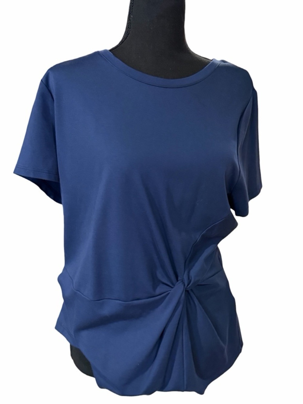 INC International Concepts Navy Twist Front Short Sleeve Top